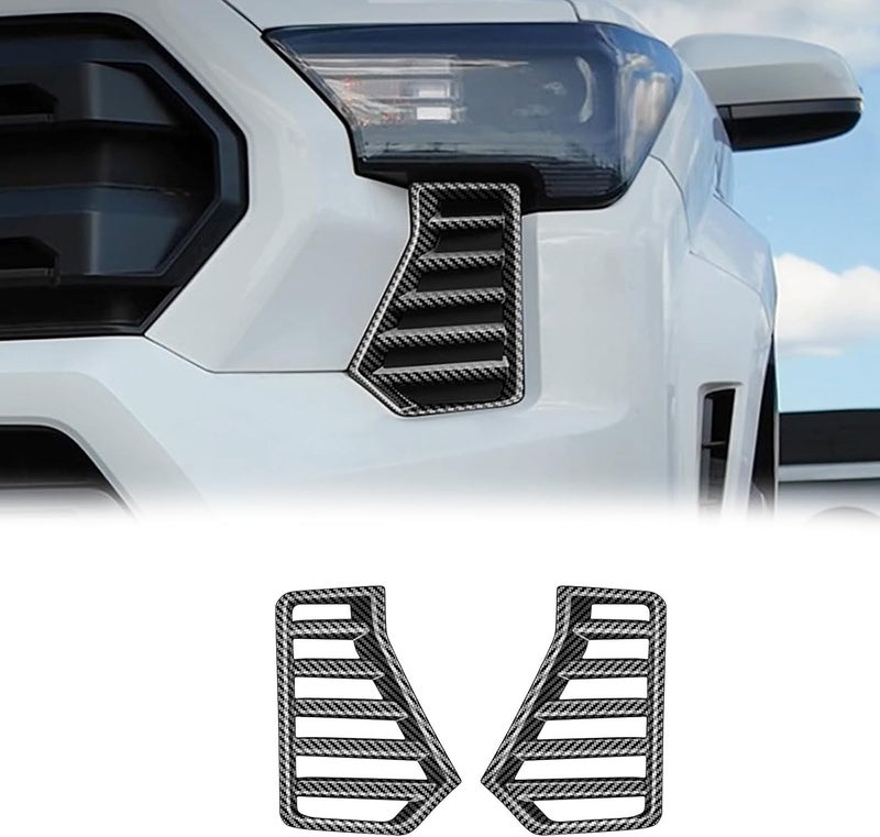 BORUIEN For Toyota Tacoma 2024 2025 2026 Exterior Accessories Front Bumper Side Fog Lamp Light Cover Headlight Trim Frame Grille Decor ABS (Carbon Fiber Grain) - Image 1